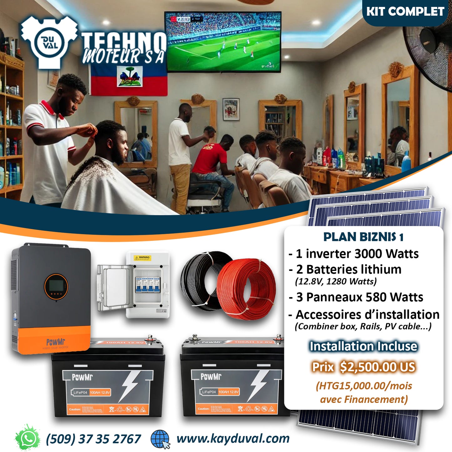 KIT SOLAIRE COMPLET + INSTALLATION / POWMR INVERTER 3KW / PANEL 1.65KW / BATTERIE POWMR 2.56KW